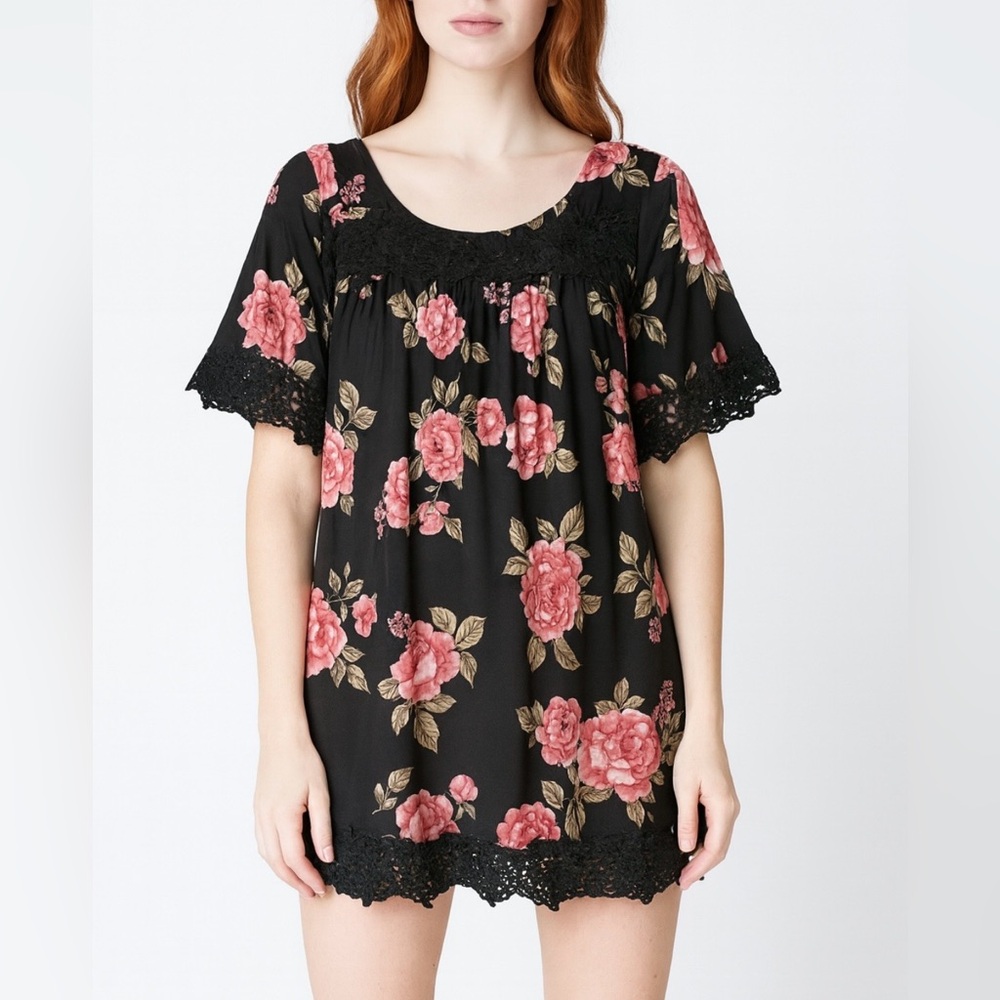 Jaase Floral Lace Boho Mini Shift Dress Size XS